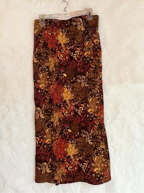 Y2K 2006 Floral Stretch Maxi Skirt in Warm Autumn leaf pattern size 8 NWOT